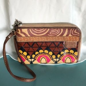 Fossil coated canvas Key Per zip wallet wristlet